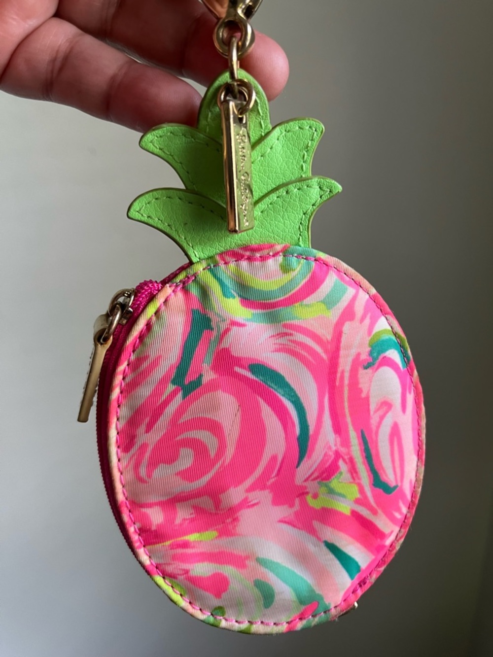 Lily Pulitzer Coin Bag Floral Pineapple Handbag Keychain Keyring Floral Leather